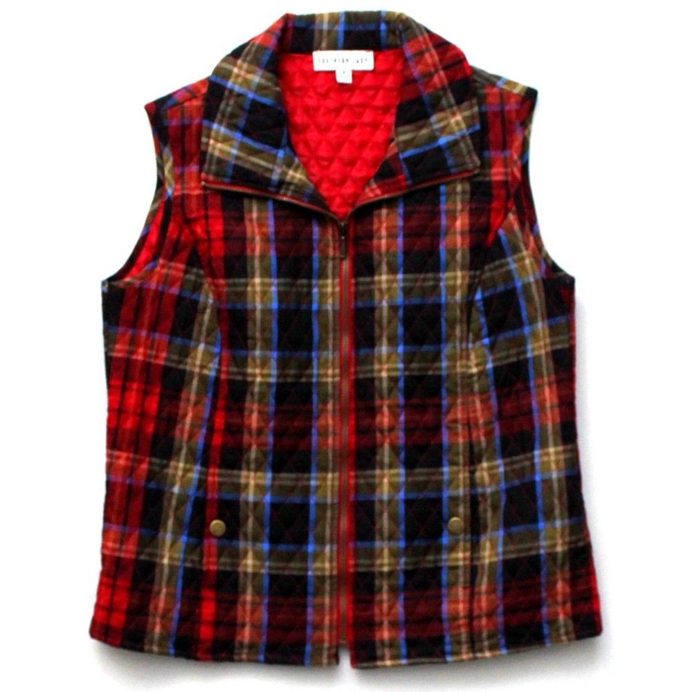 Plaid Quilted Vest SOUTHERN LADY Syle 0035 Excellent Size S  40" Bust Like New